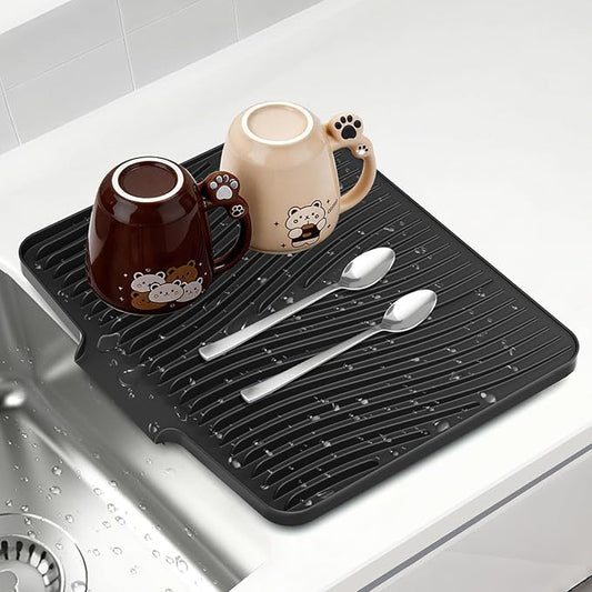 Silicone Dish Drying Mat for Kitchen Counter, Dish Drying Pad, Non-Slip Drain Pad with Built-in Drain, Heat Resistant Stone Drying Mat by COPLIB