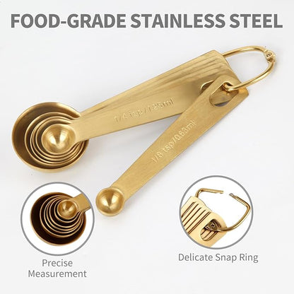 Measuring Spoons,304 Stainless Steel Measuring Cups & Spoon Set of 7 Piece:1Tbsp&1/2Tbsp,1tsp,3/4tsp,1/2tsp,1/4tsp,1/8tsp Teaspoon Coffee Scoop Tablespoon for Dry and Liquid Ingredients,Gold - Image 3