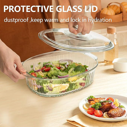 Luvan 2.8L/3Qt Glass Casserole Dish with Lid, Ribbed Oval Glass Baking Dish for Oven & Microwave, Clear Lead-Free Covered Casserole Cookware, Versatile Deep Glasses Food Container for Baking, Cooking - Image 6