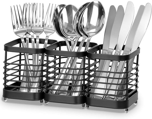 Utensil Holder, Stainless Steel Utensil Drying Rack for Kitchen Counter, Silverware Cutlery Flatware Holder Forks, Knives, Spoons, Chopsticks Organizer (Black) by IWNTWY