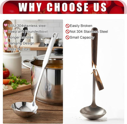 2 Pcs Kitchen Soup Ladle 304 Stainless Steel Punch Metal Luminous Heavy Ladell Spoons With Pour Spout Gravy Ladles for Serving,Cooking,Canning,Sauces,Gravy,Stews