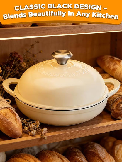 Dutch Oven Bread Baking Pot with Lid 6QT Enameled Cast Iron Oven, White Design & Complete Sourdough Kit (Banneton Basket, Dough Tools, Silicone Sling) for Artisan Bread Making