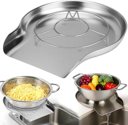 Palksky Colander and Strainer Self Drainer Base Plate Stainless Steel for Kitchen, Metal Countertop Draining Tray for Pasta Rice Noodle Fruit Veggie Food Strainer & Ceramic Colander by Palksky