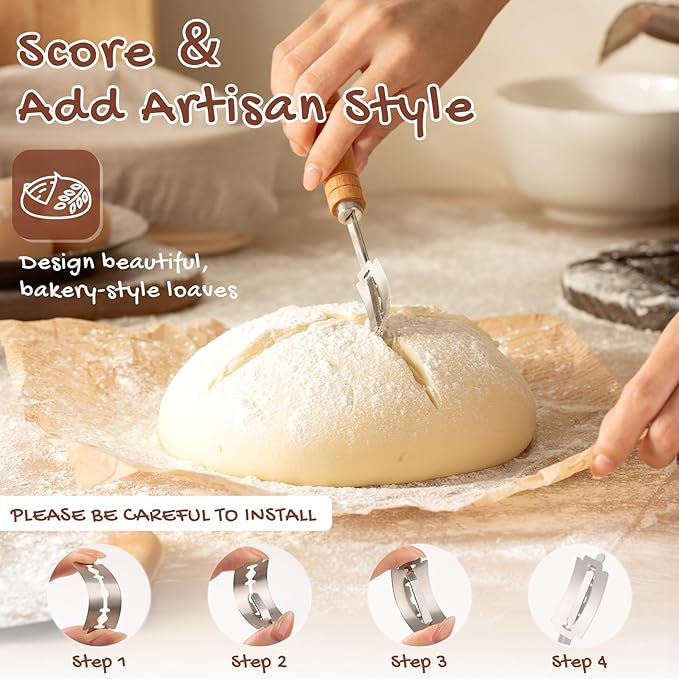 Astercook Sourdough Starter Kit with Round & Oval Banneton Bread Proofing Basket, Bread Sling, Starter Jar, Dough Whisk, Scrapers, Stencils, Complete Sourdough Bread Baking Supplies, Mothers Day Gifts - Image 5