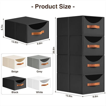 Homsorout Stackable Storage Drawers - Collapsible Storage Bins with Drawers, 6 Pack Closet Shelf Organizer Basket, Fabric Pull Out Organizer for Bedroom, Living Room, Dorm, Black