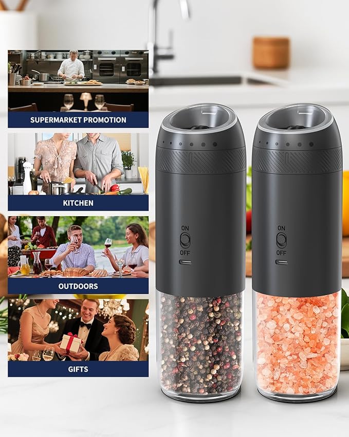 CIRCLE JOY Gravity Electric Salt and Pepper Grinder Set Rechargeable Automatic Pepper Mills with External Adjustable Coarseness, 176ml Large Capacity, Bright LED Light - Image 7