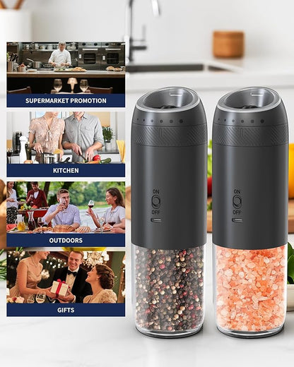 CIRCLE JOY Gravity Electric Salt and Pepper Grinder Set Rechargeable Automatic Pepper Mills with External Adjustable Coarseness, 176ml Large Capacity, Bright LED Light - Image 7