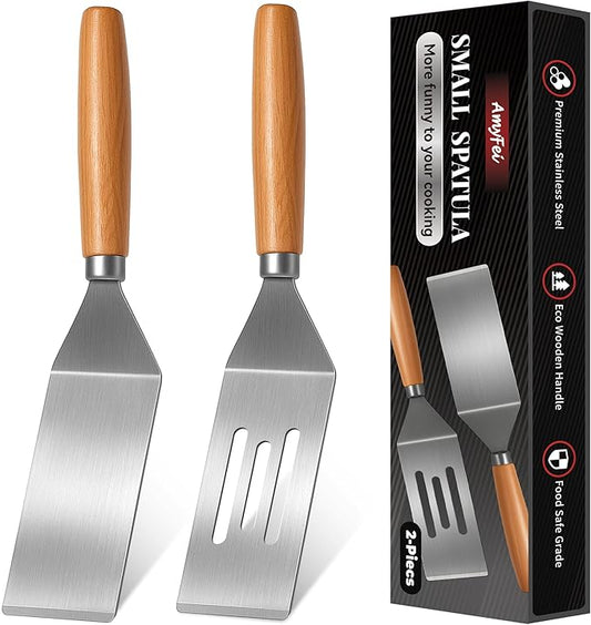 2Pcs Stainless Steel Spatula Set,Mini Serving Spatula for Kitchen Use,Metal Spatula for Cooking with Heat Resistant Handle,Metal Spatulas for kitchen use for Pancakes、Lasagna、Brownies、Cake and Cookie by AmyFei