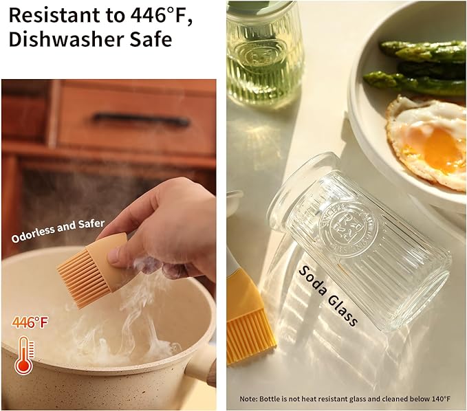 Oil Dispenser with Brush - Glass Olive Oil Dispenser for Kitchen, 3 IN 1 Oil Dispenser Bottle with Silicone Basting Brush for Cooking Vinegar Sauce BBQ Grill Frying (Green/White)