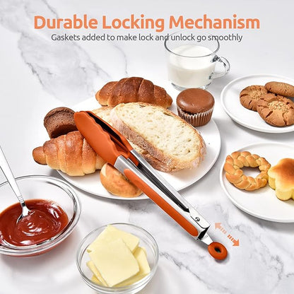600ºF Heat Resistant Kitchen Tongs: U-Taste 9 inch Silicone Cooking Tong with Firm Sealed Non Stick Rubber Tips & Silicon Coated 18/8 Stainless Steel Handle & Smooth Locking for Serving Grill (Orange) - Image 7