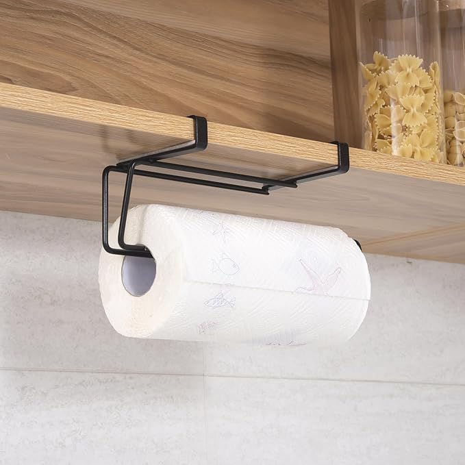 T.R.Sani. Bathroom Paper Towel Holders, Over Cabinet Door Paper Towel Holder, Paper Towel Rack for Shelves Under 0.82" - Stainless Steel, Black, 2 Pack