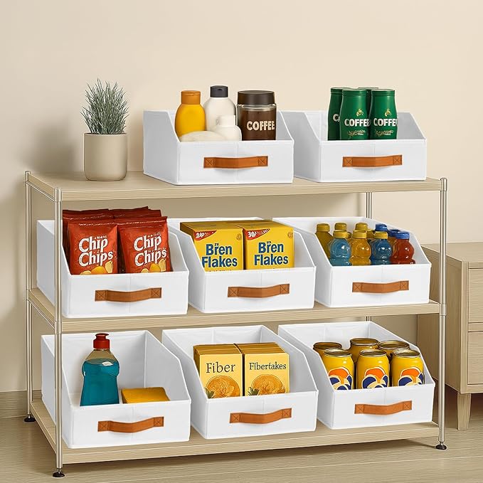 Homsorout Fabric Storage Bins for Organizing - 12 Pack Large Trapezoid Collapsible Storage Bins with Front Handle, Closet Organizers and Storage for Bedroom, Home Shelves, Small Spaces, White - Image 9