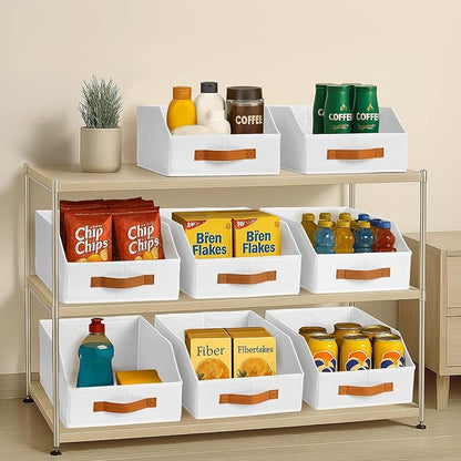 Homsorout Fabric Storage Bins for Organizing - 12 Pack Large Trapezoid Collapsible Storage Bins with Front Handle, Closet Organizers and Storage for Bedroom, Home Shelves, Small Spaces, White - Image 9