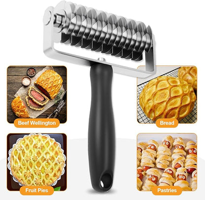 Ecavria Pastry Lattice Roller Cutter, Premium Stainless Steel Lattice Dough Cutter, Professional Pastry Cutting Tool for Beef Wellington Pie Bread Cookie Pizza