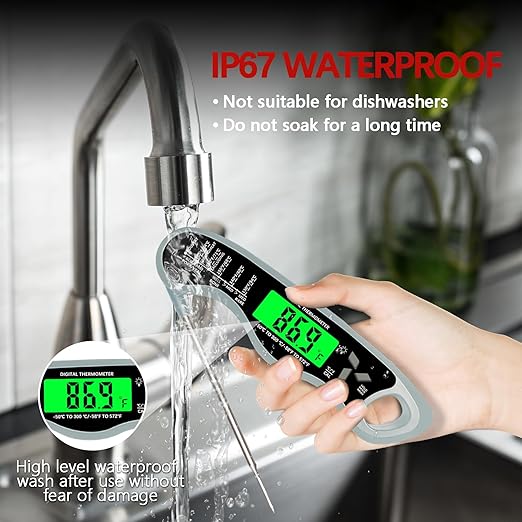Meat Thermometer Digital，IP67 Waterproof Cooking Thermometer with Backlight, Calibration & Hold Function，Food Thermometer for Cooking,Outdoor Grilling - Image 6