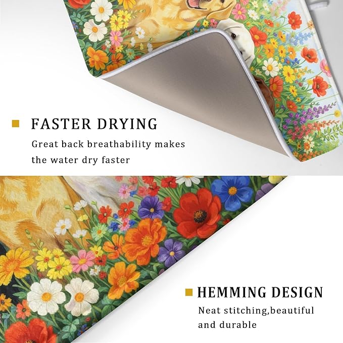 Spring Absorbent Drying Mat Colorful Flowers Dog Dish Drying Mat for Kitchen Counter 18 X 24 In - Image 3