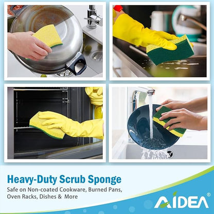 AIDEA Sponges Kitchen, 9Count, Dish Sponges, Heavy-Duty Sponge for Non-Coated Cookware, Scrubbing Power for Tough Messes, Cleaning Sponge for Kitchen, Bathroom, Household - Image 5