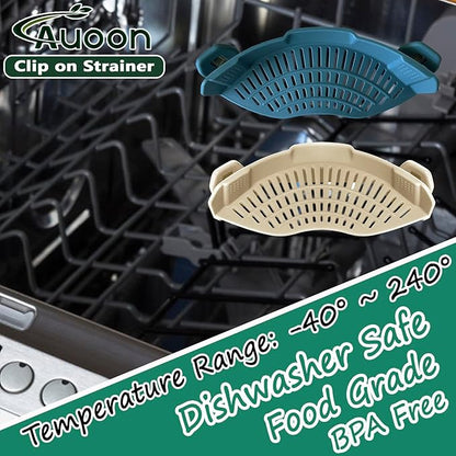 AUOON Clip On Strainer Silicone for All Pots and Pans, Pasta Strainer Clip on Food Strainer for Meat Vegetables Fruit Silicone Kitchen Colander (Fog Blue) - Image 2