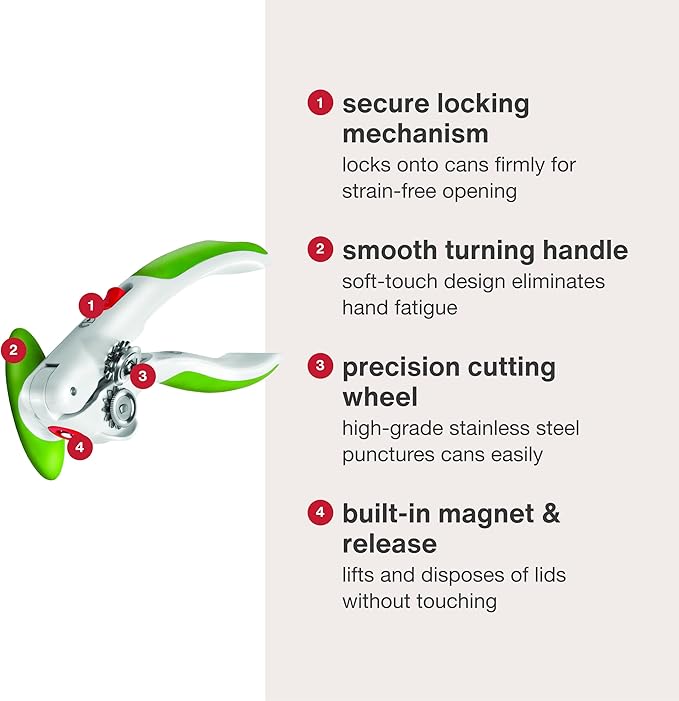 Zyliss Lock N' Lift Manual Can Opener with Lid Lifter Magnet - Heavy-Duty & Handheld Can Opener - Kitchen Gadget for Can Opener Safety - Manual Can Opener for Smooth Edge - Green - Image 5