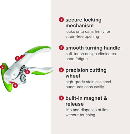 Zyliss Lock N' Lift Manual Can Opener with Lid Lifter Magnet - Heavy-Duty & Handheld Can Opener - Kitchen Gadget for Can Opener Safety - Manual Can Opener for Smooth Edge - Green - Image 5