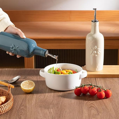 Sweejar Ceramic Olive Oil Dispenser Bottle, 17 FLOZ Oil Bottle with Spout，Porcelain Oil Dispenser for Kitchen,Cooking, Evoo, Vinegar, Soy Sauce, Pack of 1 (Fog blue) - Image 3