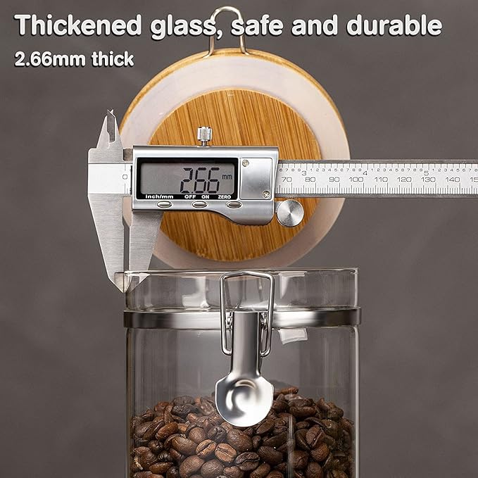 Yangbaga Ground Coffee Storage Container with Shelf, 2×45OZ Glass Coffee and Sugar Container Set, Coffee Canisters with Airtight Lids and Scoop, Food Storage Jars for Kitchen,Nuts,Tea,Sugar - Image 4