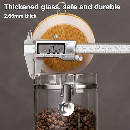 Yangbaga Ground Coffee Storage Container with Shelf, 2×45OZ Glass Coffee and Sugar Container Set, Coffee Canisters with Airtight Lids and Scoop, Food Storage Jars for Kitchen,Nuts,Tea,Sugar - Image 4