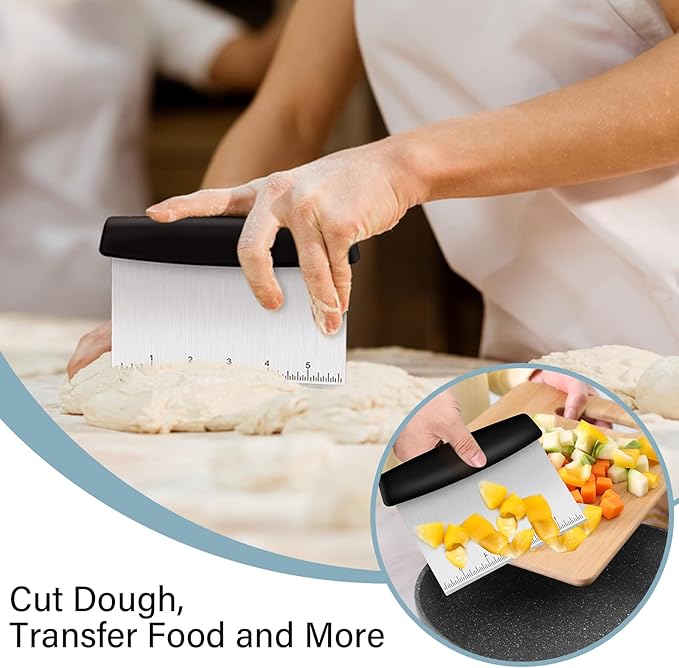 Ecavria Bench Scraper, Premium Stainless Steel Dough Scraper with 2 PCS Flexible Bowl Scraper, Dough Cutter with Measuring Scale, Versatile Kitchen Scraper Set for Pastry Bread Pizza Cake - Image 2