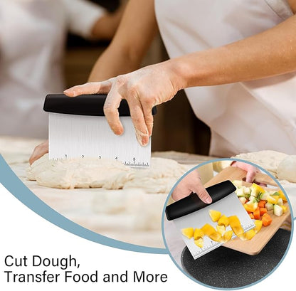 Ecavria Bench Scraper, Premium Stainless Steel Dough Scraper with 2 PCS Flexible Bowl Scraper, Dough Cutter with Measuring Scale, Versatile Kitchen Scraper Set for Pastry Bread Pizza Cake - Image 2