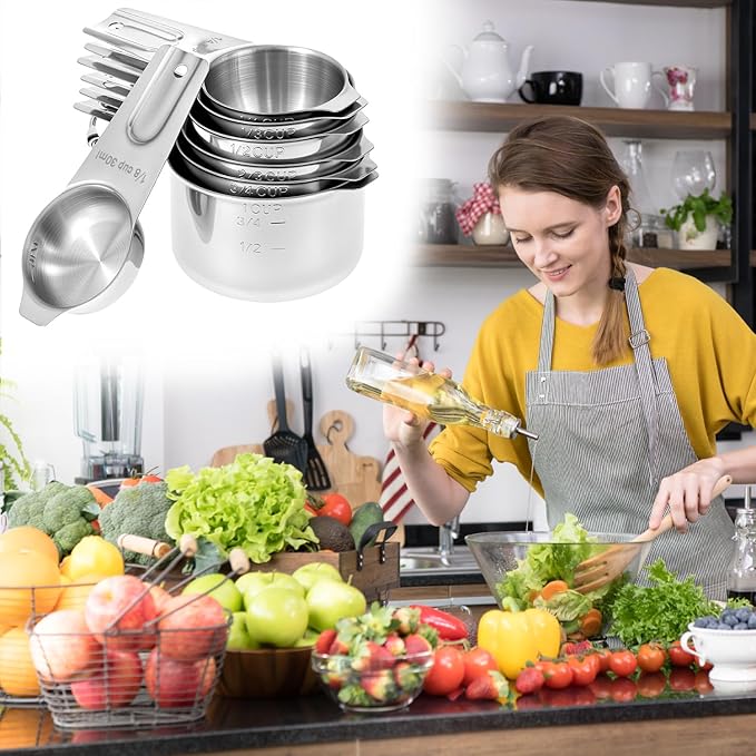 QWORK Stainless Steel Measuring Cups, Set of 7 Nesting Kitchen Tools for Cooking & Baking - Image 8