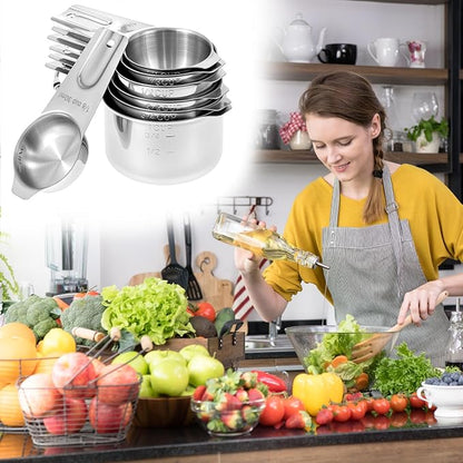 QWORK Stainless Steel Measuring Cups, Set of 7 Nesting Kitchen Tools for Cooking & Baking - Image 8