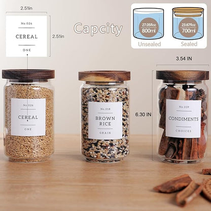 6 Set Glass Pantry Storage Jars with Acacia Airtight Lid - 23oz Thicken Glass Kitchen Canisters with 132 Pantry Labels - Clear Glass Food Storage Containers with Wood Lid for Tea,Sugar,Cookie,Coffee - Image 5