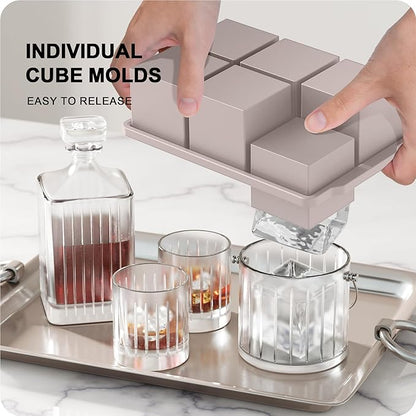 VLM 3 Packs Large Ice Cube Molds with Stackable Lid,Silicone Ice Cube Tray for Freezer,Big Square Ice Tray for Whiskey,Cocktails,Bourbon and Soups (Set 2) - Image 3