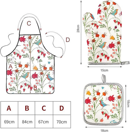 3 Pcs Kitchen Stuff,Kitchen Oven Mitts and Pot Holders Sets with Cooking Kitchen Aprons for Women, Kitchen Accessories Gifts for Women