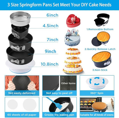 Cake Decorating Kit,635 Pcs Decorating Supplies With 3 Springform Pan Sets Icing Nozzles Rotating Turntable Cake Topper Piping Bags Carrier Holder,Cake Baking Set Tools - Image 3