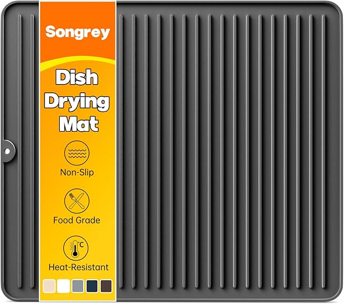 Songrey 18" x 16" Silicone Dish Drying Mat, Kitchen Counter Drying Pad for Sink Dishes or Under Rack, Multi-Use as Heat Resistant Trivet, Coffee Bar Mat by Unknown