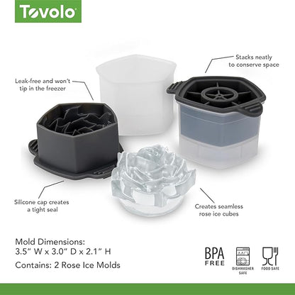 Tovolo Rose Ice Cube Mold Pack of 2 Large Craft Ice Molds for Cocktails Mimosas Whiskey Bourbon, Easy Fill No Leak Silicone 3D Rose Shape Ice Cube Romantic Gift for Adults Dishwasher Safe BPA Free - Image 6