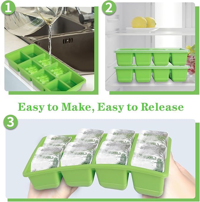 Ice Trays for Freezer with Lid and Bin, JRISBO 6 Pack Silicone Ice Cube Tray Storage Iced Bucket Kits, Stackable & Leak Proof Large Ice Cube Molds for Cocktail, Whiskey, Soup, Baby Food - Image 3