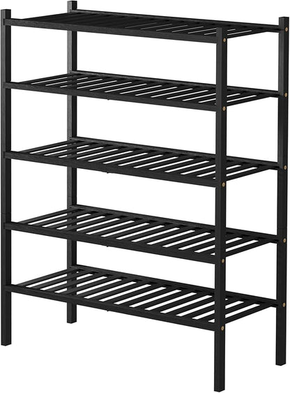 ROMGUAR CRAFT 5 Tier Bamboo Shoe Rack for Closet Free Standing Wood Shoe Shelf for Entryway Small Space Stackable 27"x11"x33" (Black) - Image 7