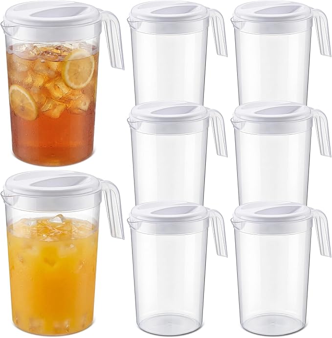 6 Pcs 4 Quart / 1 Gallon Plastic Pitchers with Lids Iced Tea Pitchers Drink Container with Twist Cover Tea Jug for Fridge Water Juice and Fridge Storage, Dishwasher and Freezer Safe