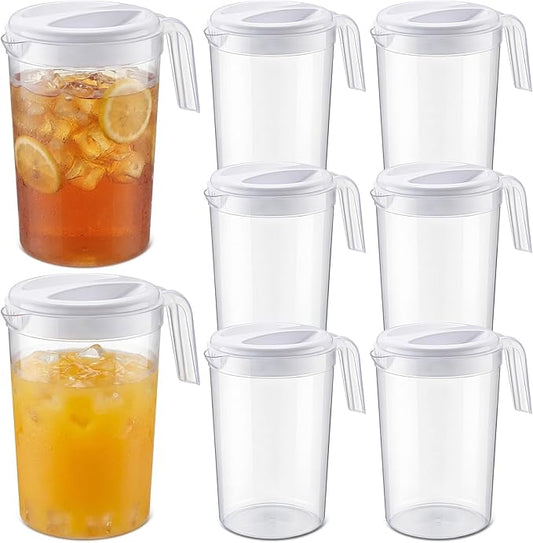 6 Pcs 4 Quart / 1 Gallon Plastic Pitchers with Lids Iced Tea Pitchers Drink Container with Twist Cover Tea Jug for Fridge Water Juice and Fridge Storage, Dishwasher and Freezer Safe