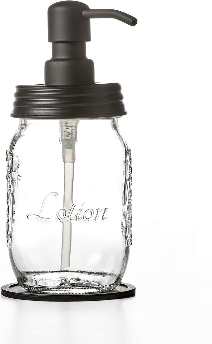 Mason Jar Soap and/or Lotion Dispenser for Hand Sanitizer, Liquid Soap or Hand/Body Lotion (Black, 12oz & 16oz)
