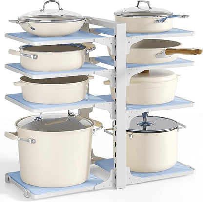 LAMU Pots and Pans Organizer under Cabinet, 8 Tier Heavy Duty Pan Organizers inside Cabinet, Adjustable Pot Rack for Small Kitchen Storage, 15" Height Holds Cast Iron Pans and Skillets White by YourHome-OrganizationHelper
