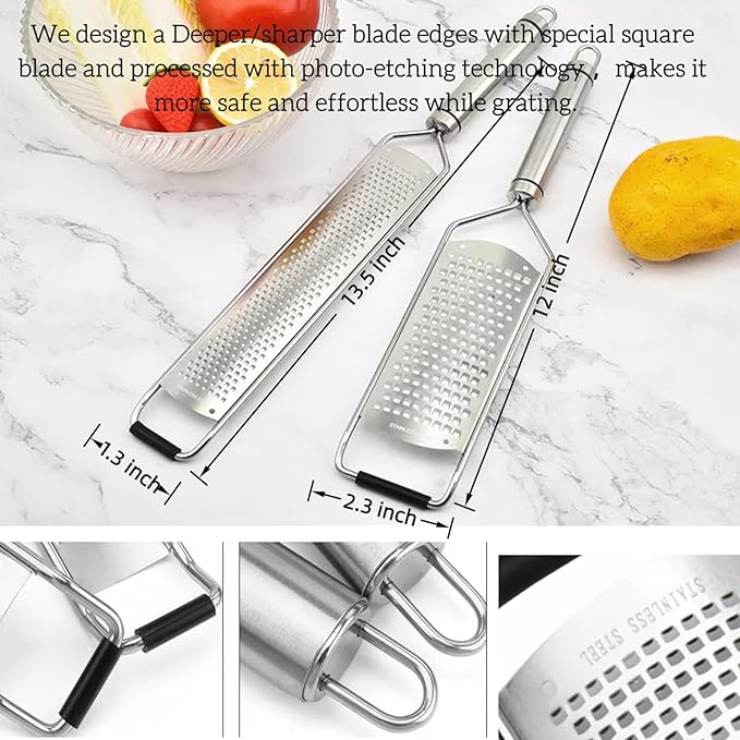 Stainless Steel 12 inch Cheese Grater, vegetable & Fruit grater Zester, Kitchen Tool Lemon Metal Zester with handle. - Image 4