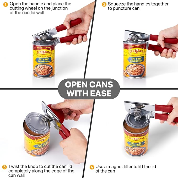 Can Opener Manual Heavy Duty, UHIYEE Hand Held Can Openers for Seniors with Comfort Grip Sharp Blade, Solid Steel Hand Manual Can Open with Magnet for Kitchen Camping, Red - Image 7