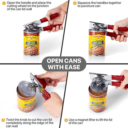 Can Opener Manual Heavy Duty, UHIYEE Hand Held Can Openers for Seniors with Comfort Grip Sharp Blade, Solid Steel Hand Manual Can Open with Magnet for Kitchen Camping, Red - Image 7
