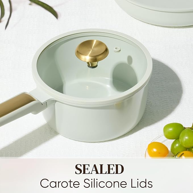 CAROTE Ceramic Cookware Set Nonstick, 14pcs Pots and Pans Set Nonstick, Non-Toxic & PFAS-Free, Dishwasher, RV/Camping Cookware Set, Cooking Pots with Lids, Sage Green - Image 5