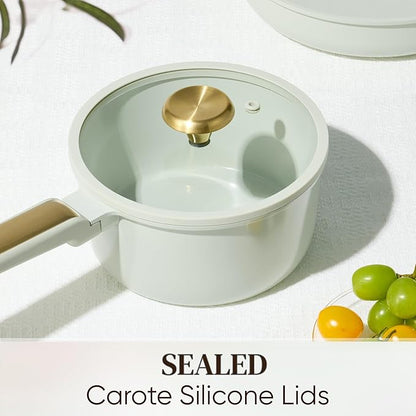 CAROTE Ceramic Cookware Set Nonstick, 14pcs Pots and Pans Set Nonstick, Non-Toxic & PFAS-Free, Dishwasher, RV/Camping Cookware Set, Cooking Pots with Lids, Sage Green - Image 5
