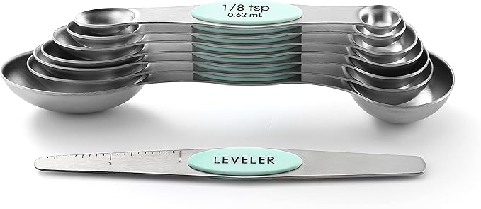Spring Chef Stainless Steel Magnetic Measuring Spoons Set of 8 with Leveler, Nesting Metal Teaspoon & Tablespoon Measuring Spoons, Kitchen Gadgets for Baking & Cooking, Fits in Spice Jars - Mint - Image 8