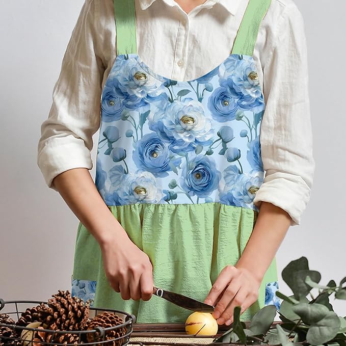 Uaussi Cotton Linen Apron Cross Back Work Apron for Women with Pockets Pinafore Dress X Cross Halter Apron for Chef Gardening - Image 4